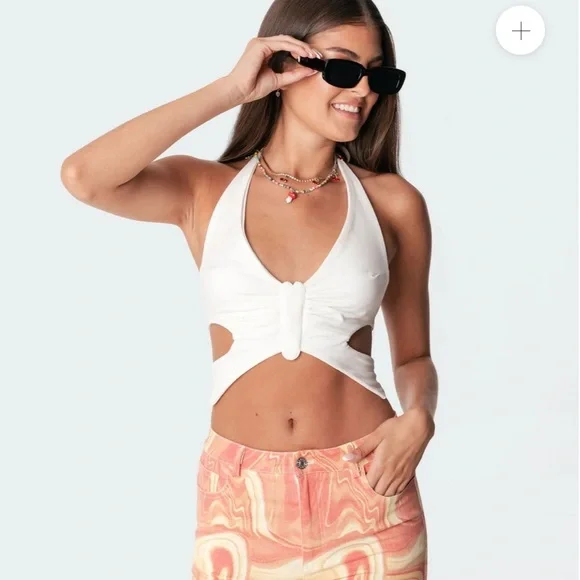 Edikted | Tops | Edited Butterfly White Crop Top Open Back | Poshmark